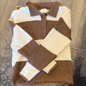 Pink Rose Women's Brown and Cream Striped Pullover